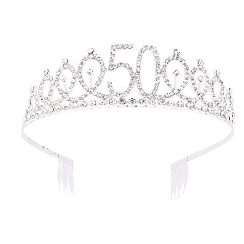 Lurrose 60. Geburtstag Kristall Krone Strass Prinzessin Tiara Stirnband mit Haarkamm für Geburtstag Party Hochzeit Braut Dekor (Silber) von Lurrose