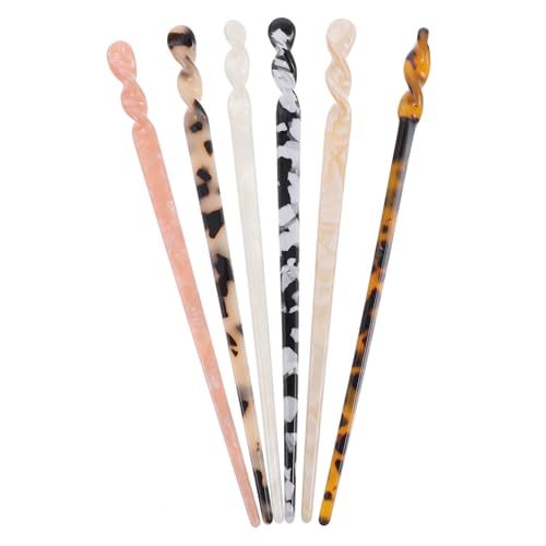 Lurrose 6Pcs Acetat Haar Sticks Leopard Gedruckt Twist Haar Stäbchen Vintage Shell Haarnadel Chinesischen Retro Haarnadeln Disk Haar Klebt Haar Styling Pins für Frauen von Lurrose