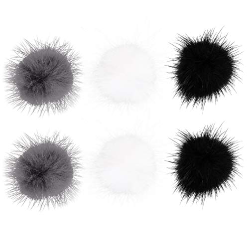 Lurrose Mini Pompom Bälle 6Pcs Faux Pompom Bälle mit Magnet Nail Art Aufkleber DIY Pompons Bälle 3D Nail Art Dekoration für Stricken Hut Schuhe Tasche (Schwarz Grau) Flauschigen Pompons Bälle von Lurrose