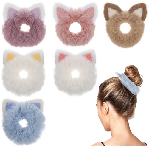 Lurrose 6st Haarring Haargummi Flauschig Katzengummis Katze Hirsch Bär Katzenohren Haargummis Für Haare Halter Für Pferdeschwanz Mit Katzenohren Plüsch Haargummi Gummiband Damen Flauschige von Lurrose