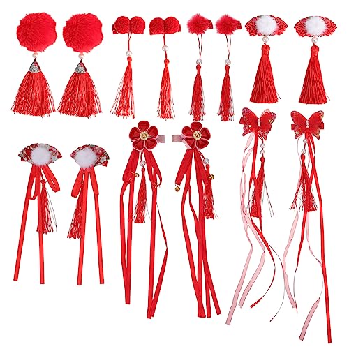 Lurrose 7 Paare Haarnadel Des Neuen Jahres Qipao-haarspange Kopfbedeckung Aus Chinesischem Band Für Mädchen Pom Pom Ball Haarspange Haarspangen Für Haarklammer Behaart Kind Stoff Zubehör von Lurrose