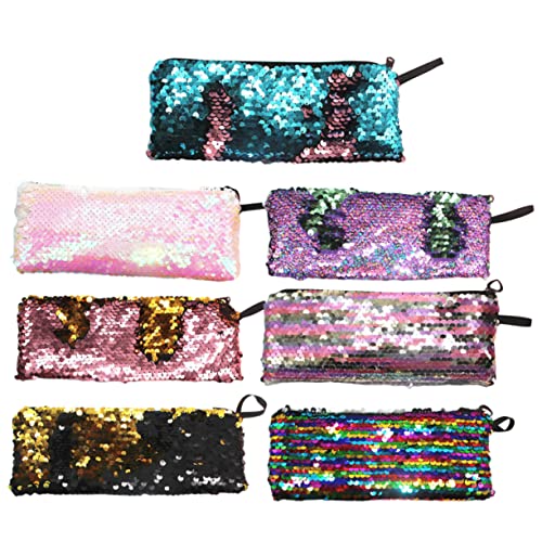 Lurrose 7-teiliges Federmäppchen Mit Meerjungfrau-Pailletten Reißverschluss Stifte-Organizer Für Jungen Und Mädchen Schreibwarentasche Schulbedarf Stiftetasche Leicht Zu Reinigen von Lurrose