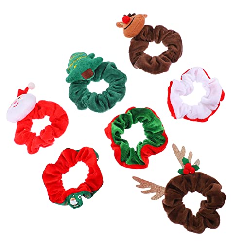 Lurrose 7Pcs Weihnachten Scrunchies Elastische Plüsch Pferdeschwanz- Halter Santa Schneemann Rentier Haarband Weihnachten Elegante Haar Seile Weihnachten Bommeln Haar Bands für Frauen von Lurrose