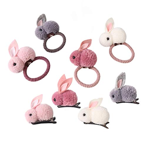 Lurrose 8 stücke Kaninchen Haargummis und Häschen Haarnadeln Elastische Haar Ring Pferdeschwanz Halter Haarspangen Ostern Haarschmuck für Babys (zufällige Farbe) von Lurrose