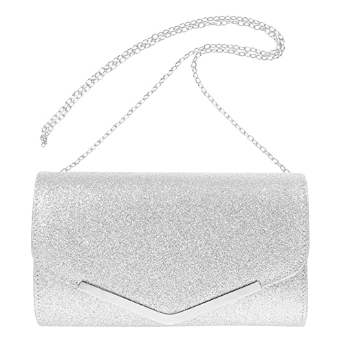 Lurrose Abend Tasche Handtasche Hochzeit Party Umhängetaschen Clutch Tasche Geldbörse Einfache Kette Tasche für Frauen Damen (Silber) von Lurrose