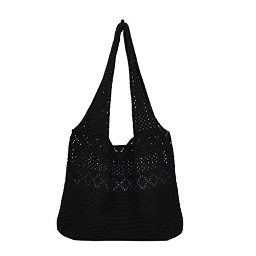 Lurrose Ausgehöhltes Design Mädchen Tragetasche Frau Aufbewahrungstasche Tragetasche Stricktasche, Schwarz, 40X32X2CM, Tragetaschen von Lurrose