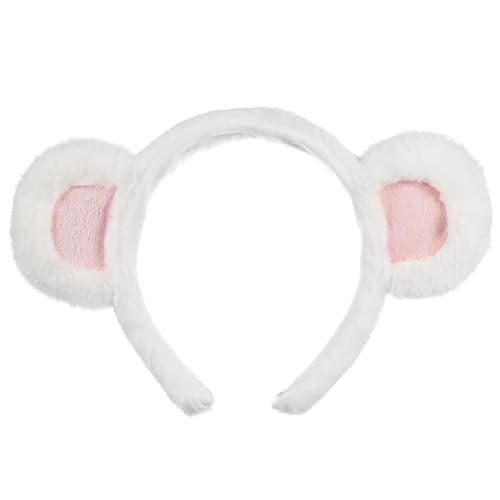 Lurrose Bären Ohren Haarreif Süße Ohren Haarreifen Flauschiges Haarband Tierohren Kopfbedeckung für Party Cosplay Weiß Pink von Lurrose