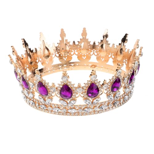 Lurrose Barock Königin Krone Lila Strasskrone Runde Krone Strass Kristall Strass Hochzeits Tiara für Geburtstag Hochzeit Party Halloween (15.00X5.5X5.5 CM) von Lurrose