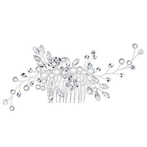 Lurrose Braut Haarnadel Hochzeit Perle Haar Kamm Braut Kristall Haarnadeln Blumen Haarteile Haarschmuck Geschenke für Frauen Mädchen Damen (Silber) von Lurrose