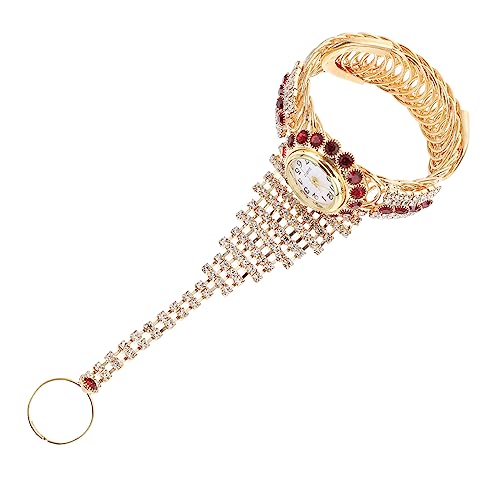 Lurrose Damen Armband Uhr Mit Design Persönlichkeit Ring Armband Uhr Elegantes Accessoire Granatrot Für Anlässe Outfits von Lurrose