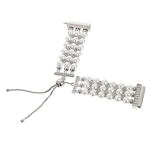 Lurrose Damen Uhrenarmband mit Perlen Metall Verstellbares Retrahierbares Armband Kompatibel mit Active Modisches Ersatzband für Smartwatch Elegant Praktisch von Lurrose
