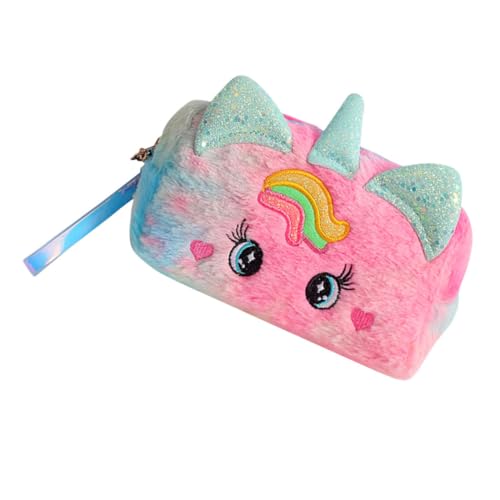 Lurrose Federmäppchen Einhorn Kleiner Make-up-Beutel Damen Schminktasche Stifttasche Schreibwarenetui Für Tragbare Kosmetiktasche Makeup Tasche Karikatur Plüsch Schreibwaren-Box Fräulein von Lurrose