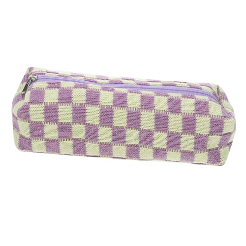 Lurrose Federmäppchen Im Schachbrettmuster Stift-Tragetasche Kreative Stifttasche Federmäppchen Mit Großem Fassungsvermögen Tasche Für Make-up-Pinsel Polyester Garn Violett Plaid Student von Lurrose