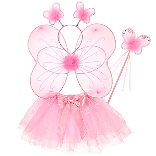 Lurrose Fee verkleiden sich für kleine Mädchen Schmetterling Kostüm Mädchen mit Kleid, Flügeln, Zauberstab und Stirnband für Kinder Halloween Geburtstag Dress Up Party Supplies Favors von Lurrose