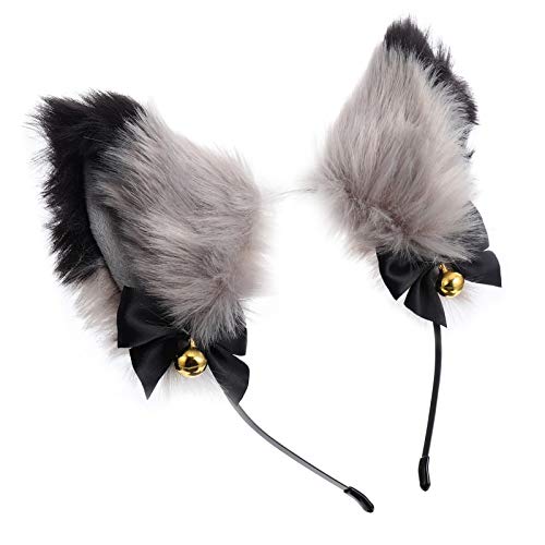 Lurrose Fuchs Ohren Stirnband mit Glocken Tier Anime Kunstpelz Stirnband Haarreifen Plüsch Tier Cosplay Haarband Geschenke für Kinder Erwachsene von Lurrose