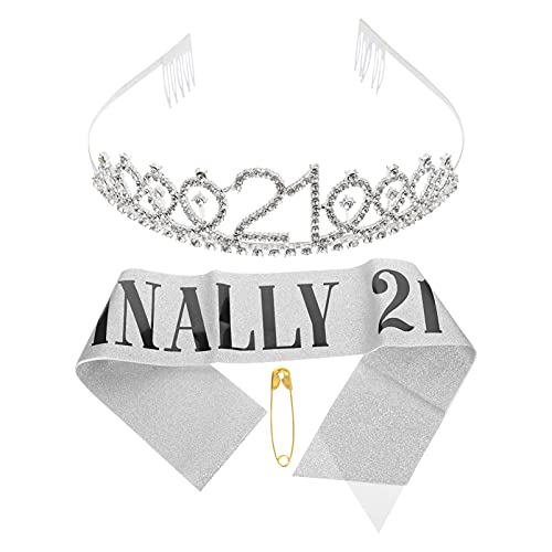 Lurrose Geburtstagsbandkrone Prinzessin Tiara Geburtstag Fabelhafte Schärpe Und Tiara Strass-kristall-tiara Fotorequisiten Zum 21. Geburtstag 21. Bday Schmücken Fräulein Mädchen Legierung von Lurrose