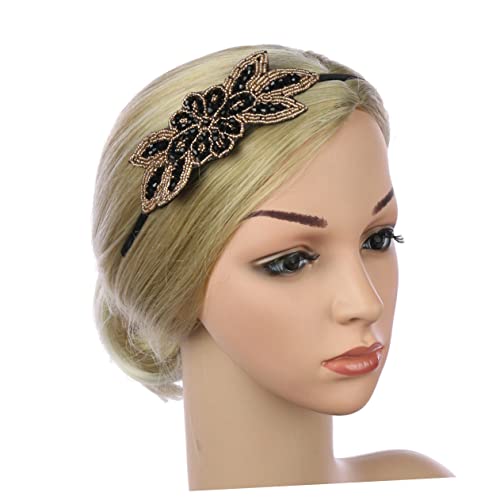 Lurrose Glitzerstirnbänder Für Damen Perlen- Stirnband- Flapper Mottoparty Stirnband 1920er Kopfbedeckung Perlenhaarband Funkelndes Stirnband Haargummis Für Damenhaar Blatt Braut Blätter von Lurrose