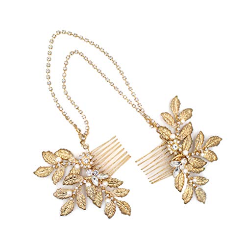 Lurrose Golden Leaf Kamm Kette Vintage Kopfschmuck Stirnband Stirn Stirnband Stirnband für Hochzeit (Gold) von Lurrose