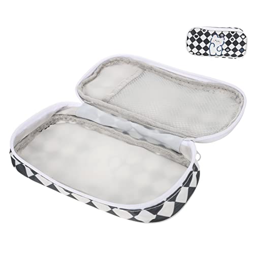 Lurrose Großer Cartoon Bleistiftbeutel Mit Oberfläche Robuster Stiftspeicherbeutel Für Schule Als Make Up Pinsel Organizer Mit Schachbrettmuster von Lurrose