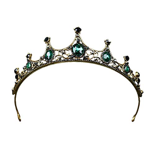Lurrose Grüne Kristallkrone Golden Tiara mit Schwarzem Strass Braut Kopfschmuck von Lurrose