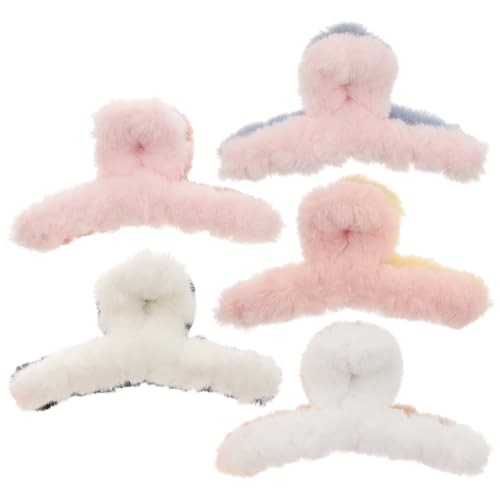 Lurrose 5 Stück Haarklammer Große Rutschfestes Haar Jaw Clips Plüsch Claw Cips Mit Starkem Halt Für Damen Dickes Haar von Lurrose