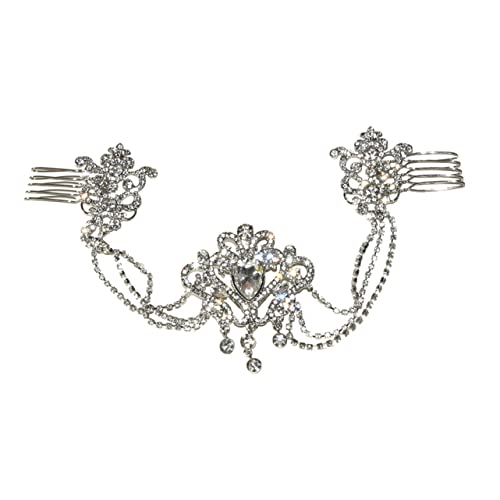 Lurrose Haarschmuck Kette Brauthaarkämme Frauen Kopfschmuck Goldene Kopfkette Perlen Tiara Haarspangen Und Kämme Für Hochzeiten Stirnkette Braut Stirnbänder Strasssteine Kamm Zinklegierung von Lurrose