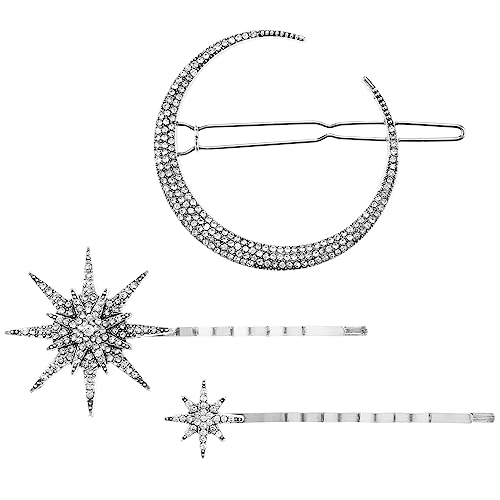 Lurrose 2 Sätze Haarspangen-Set Mond- und Stern- Bobby- Pins Haarspangen für Frauen Gothic exquisite Haarnadel modische Haarnadel Hochzeit einstellen Kristall schmücken Damen Haarschmuck von Lurrose