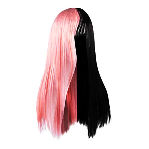 Lurrose Halloween Perücke Cosplay Perücke Bunt Zweifarbige Patchwork Schwarze Und Rosa Damen Kostüm Halloween von Lurrose