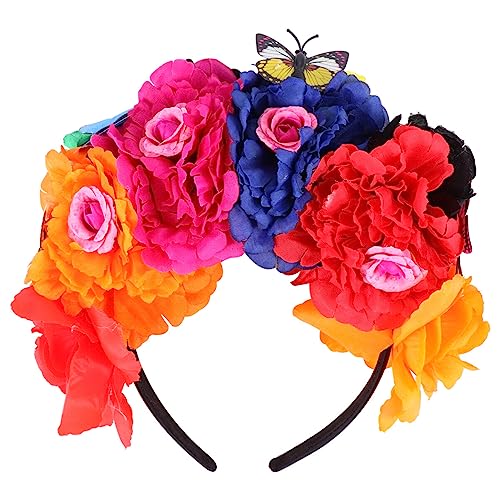 Lurrose Haarschmuck Halloween-Blumen-Stirnband Mexikanische Blumenkrone Tag Der Toten Kopfbedeckung Für Frauen Cosplay (Farbe 2). Damen Stirnbänder von Lurrose