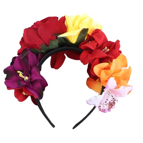 Lurrose Halloween-Rosen-Haarreifen, Tag der Toten Blumenkrone, mexikanische Blumen-Haarbänder, kreatives Haarzubehör für Cosplay, Karneval, Party von Lurrose