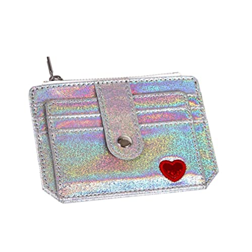 Lurrose Holografische Geldbörse aus PU-Leder mit Stickerei für Damen, glänzende Handtasche, kreatives Portemonnaie mit Reißverschluss, für Bankkarten, Geld (Silber), violett, S, von Lurrose