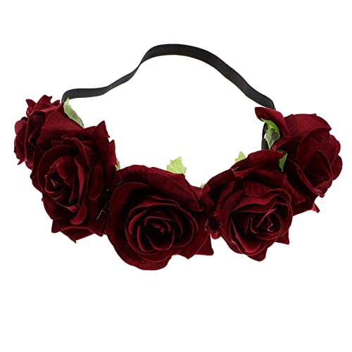 Lurrose Hochzeitsfest Stirnband Künstlicher Kranz Mädchen-stirnband Stirnband Rose Geblümt Hochzeitskopfschmuck Für Die Braut Haarkranz Rotes Stirnband Haarschmuck Blumen 7c Rosen von Lurrose