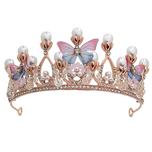 Lurrose Schmetterlings-Tiara für Mädchen, Prinzessinnenkronen, Perlenkristall-Tiara für Weihnachten, Geburtstag, Kostümparty von Lurrose