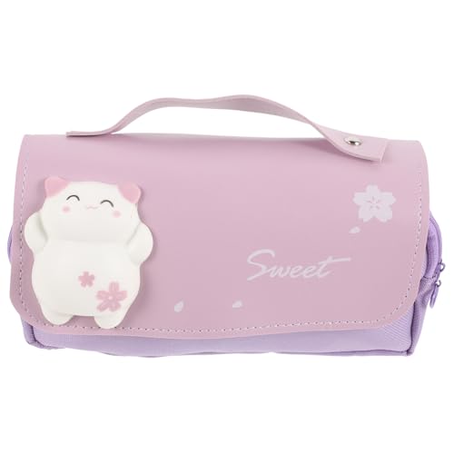 Lurrose Mäppchen Aufbewahrung von Malstiften Mehrschichtige Stiftetasche Stift-Organizer Etui Cartoon-Bleistifthalter schöne Stifttasche einfach Schreibwaren Mädchen Segeltuch Violett von Lurrose