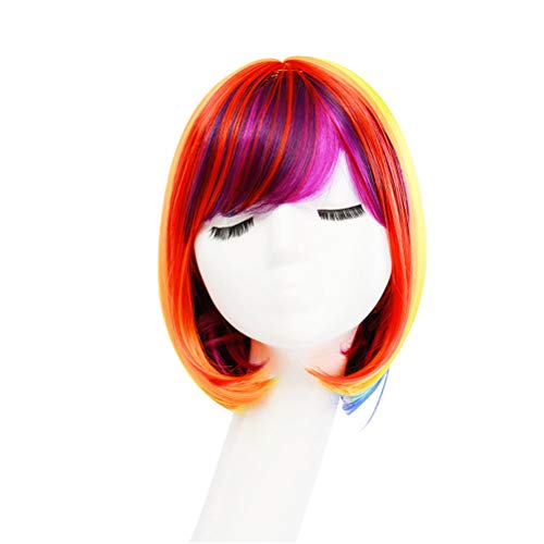 Lurrose Regenbogen Bob Perücke bunte kurze glatte Haare Perücke für Damen Frauen Halloween Party von Lurrose