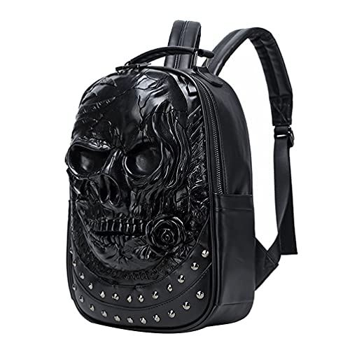 Lurrose 3D geprägter Totenkopf Nieten Rucksack Einzigartiger Rucksack Schultertasche Rucksack für Jungen Freunde Familie, Schwarz , Medium von Lurrose