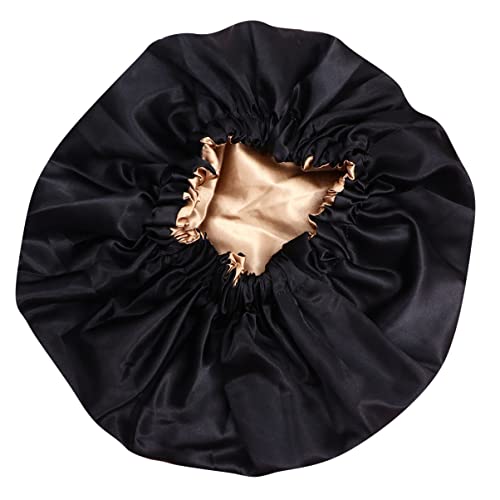 Lurrose Schlafmütze Nachtmütze Kopfhaube Duschhaube Elastische Haarhaube Double-Layer Baden Haarschutz Frauen Männer für Zuhause Hotel Spa Friseursalon Badezubehör Schwarz von Lurrose