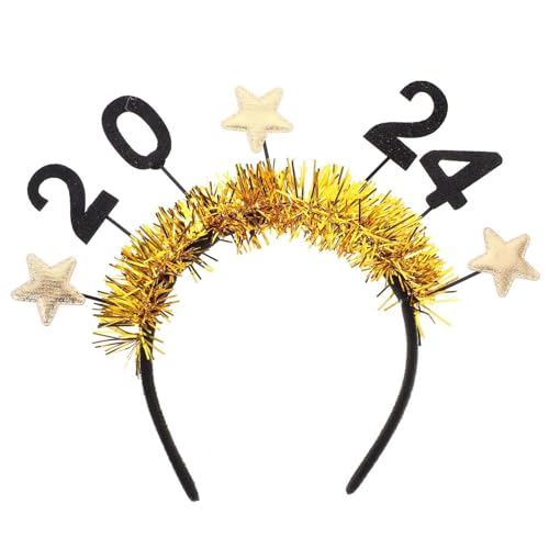 Lurrose 2024 Glitzerstern-Stirnband glitzerndes frohes neues Stirnband Haarbänder Tiara Neujahrszubehör Stirnbänder für Erwachsene Quaste Latte-Kunst Partybedarf schmücken Kopfbedeckung von Lurrose