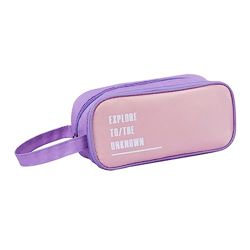 Lurrose Tragbares Doppellagiges Federmäppchen Bleistift Schreibwarentasche Mit Reißverschluss Tasche Für Aquarellstifte Lagen Stiftetui Oxford-Stoff Mehrschichtig Geschenk Reisen Violett von Lurrose