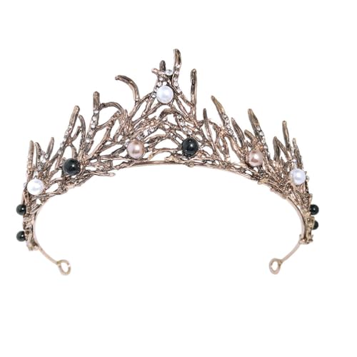 Lurrose Vintage Barock Crown Hochzeit Tiara Krone Braut Strass Perle Krone Stirnband Haar Hoops Braut Kopfschmuck Für Hochzeit Bankett Schwarz von Lurrose