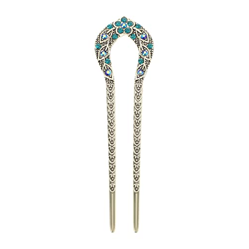 Lurrose Vintage mentale Haar Gabeln U-förmigen Crystal Chignon HairPin Haarstab Frisur Zubehör für Mädchen (blau) von Lurrose