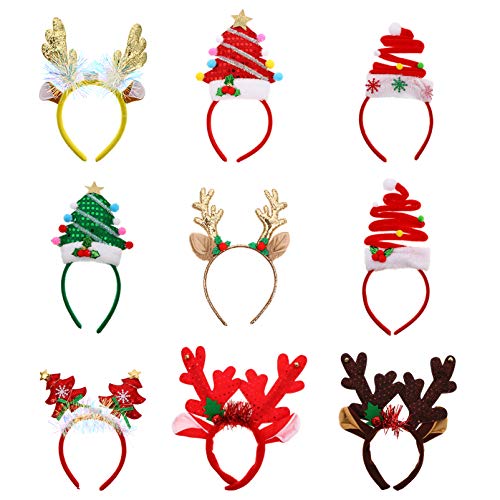 Lurrose Weihnachts-Stirnband mit Pailletten, Rentier-Geweih, Weihnachtsbaum-Haarreifen, Cosplay, Haar-Accessoires, Geschenk für Maskerade-Aufführungen, gemischt, 9 Stück von Lurrose