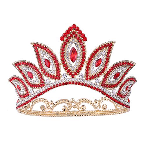 Runde Krone Barock Tiara Magic Eye Stil Haar Krone Strass Hochzeit Kopfschmuck Intarsien Legierung Krone Braut Kopfbedeckungen (Goldener Roter Strass) von Lurrose