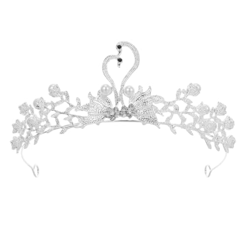 Schwanenkrone Kopfschmuck Hochzeit Braut Kristall Tiara Legierung Diamant Perle Haarschmuck Braut Hochzeit Prinzessin Strass Krone Schmuck Kopfschmuck (Weiß) von Lurrose