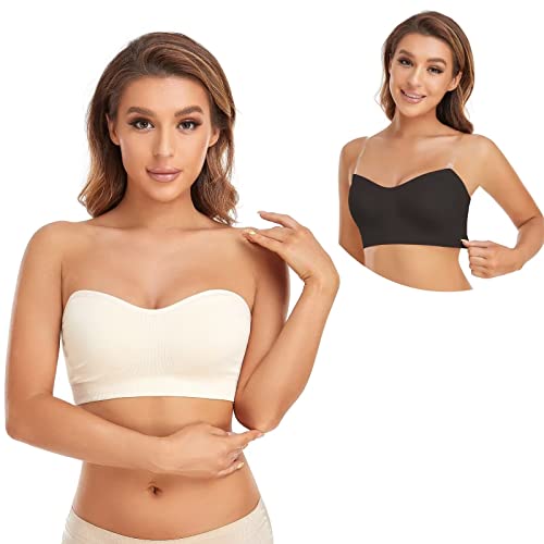 Lusait Trägerloser BH für Damen, rutschfest, Silikon, gepolstert, Bandeau-BH, kabellos, Schlauch-Top, Bralette, Schwarz-Beige, XX-Large Lusait Trägerloser BH für Damen, rutschfest, Silikon, gepolstert, Bandeau-BH, kabellos, Schlauch-Top, Bralette, Schwarz-Beige, XX-Large von Lusait