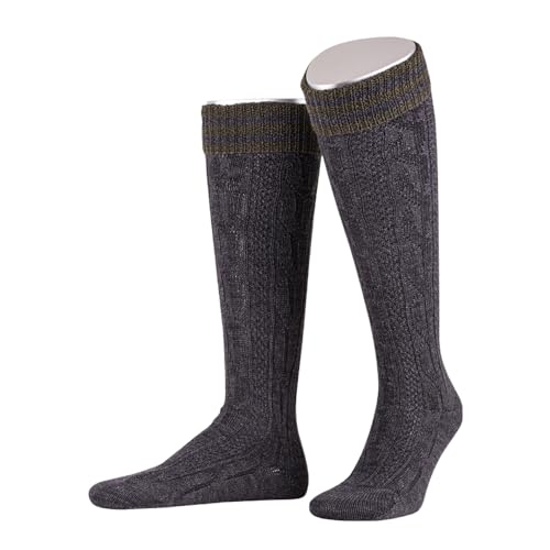 Lusana Allgäuer-Umschlagstrümpfe Zopfmuster und Kontraststreifen L4399R, Größe:42-43, Farbe:dunkelgrau/jägeroliv (5230) von Lusana