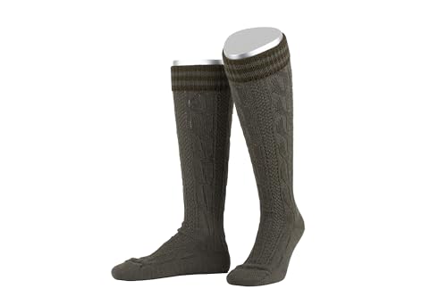 Lusana Allgäuer-Umschlagstrümpfe Zopfmuster und Kontraststreifen L4399R, Größe:42-43, Farbe:jägeroliv/oliv (3017) von Lusana