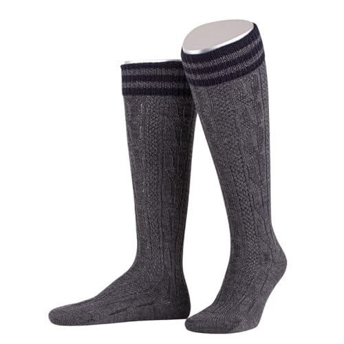Lusana Allgäuer-Umschlagstrümpfe Zopfmuster und Kontraststreifen L4399R, Größe:44-45, Farbe:dunkelgrau/marine (5206) von Lusana