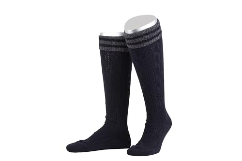 Lusana Allgäuer-Umschlagstrümpfe Zopfmuster und Kontraststreifen L4399R, Größe:46-47, Farbe:marine/dunkelgrau (0652) von Lusana
