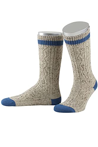 Lusana Herren Trachten-Schopper-Socke beige mit Bund blau, 910-MITTELBEIGEMEL./M-BLAU, 46/47 von Lusana